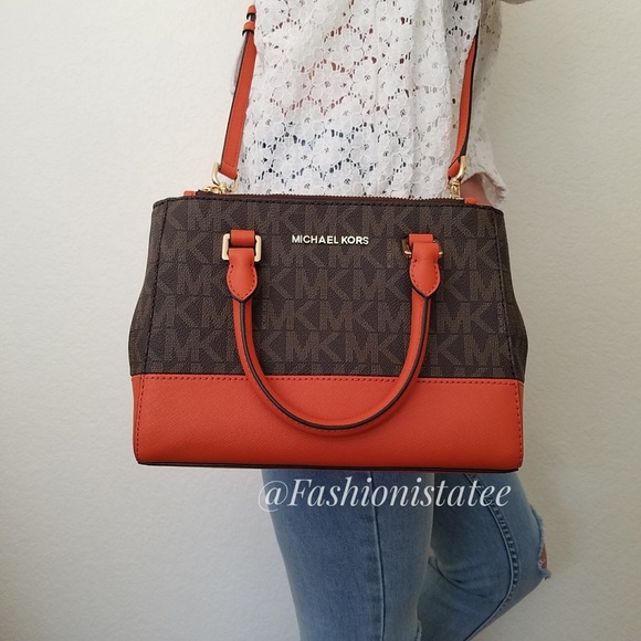NWT MICHAEL KORS KELLEN BROWN TANGERINE XS SATCHEL - Picture 2 of 6